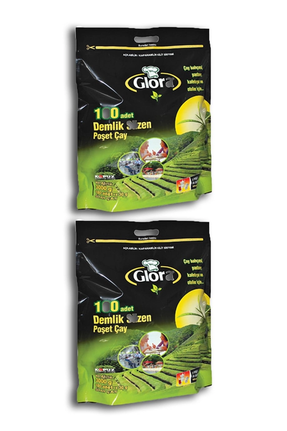 Glora Demlik Süzen Poşet Çay 6000Gr (100 Adet x 30Gr x 2 Paket)